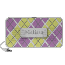 Purple & Yellow Argyle Personalized Doodle Speaker speakers