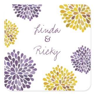 Purple & Yellow Bloom Bursts Wedding Sticker Seal sticker