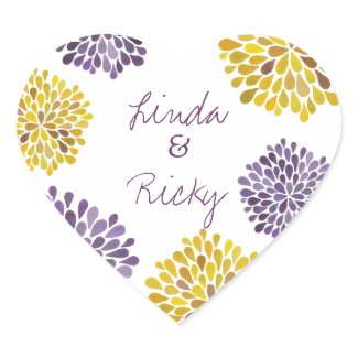 Purple & Yellow Bloom Bursts Wedding Sticker Seal sticker