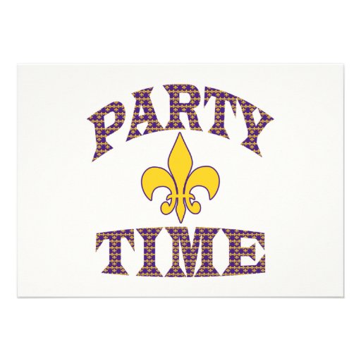Purple Yellow Fleur de Lis Party Time Custom Invites