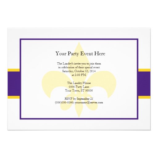 Purple Yellow Fleur de Lis Party Time Custom Invites