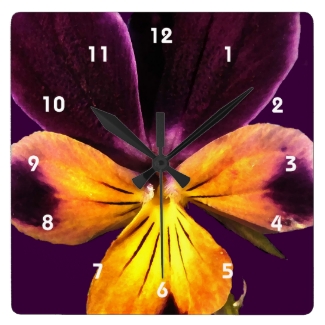 Purple Yellow Flower Abstract Floral Clock