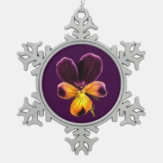 Purple Yellow Flower Pewter Snowflake Ornament