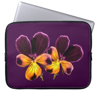 Purple Yellow Pansy Flowers Floral Laptop Sleeve