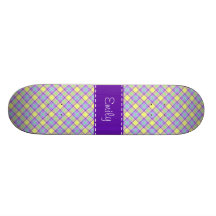 Purple & Yellow Plaid Pattern Skateboard Deck