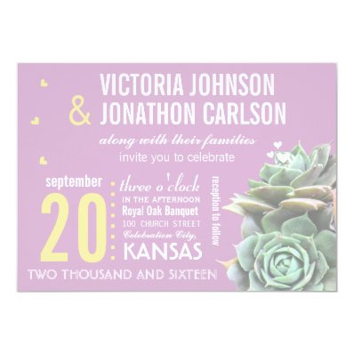 Purple/ Yellow Succulent Modern Typography Wedding Personalized Invite