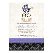Purple Zebra Baby Carriage Baby Shower Invitations invitations