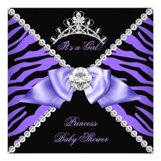 Purple Zebra Baby Shower Girl Princess Diamond Personalized Invites