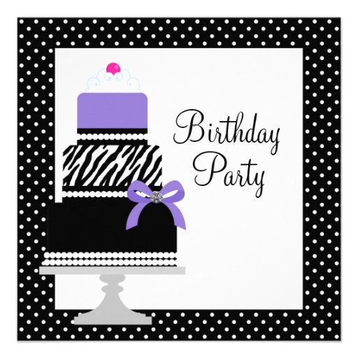 Purple Zebra Cake Cupcake Birthday Party Invitatio Invite