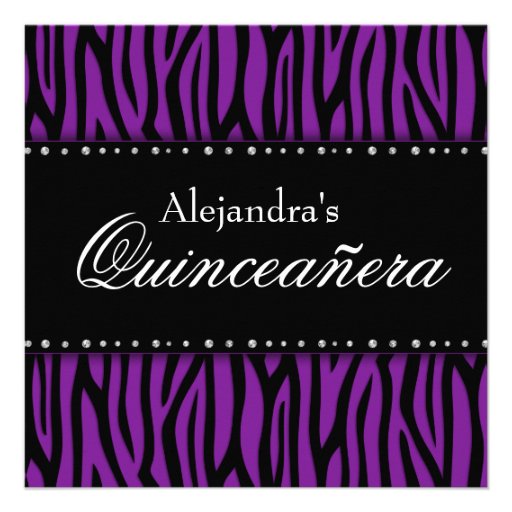 Purple Zebra Diamonds Quinceanera Custom Invite