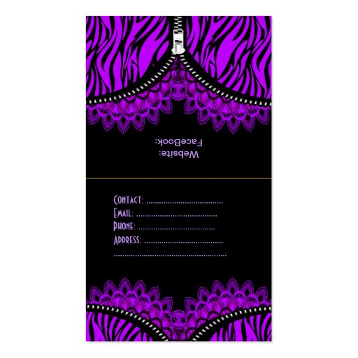 Purple ZEBRA Fold Over Black Corset Business Card Template (back side)