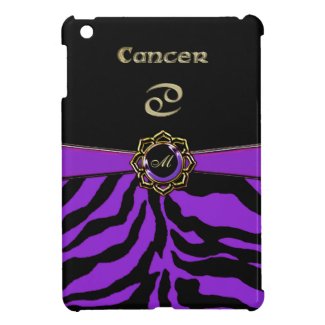 Purple Zebra Monogram Zodiac Sign Cancer Case iPad Mini Cases