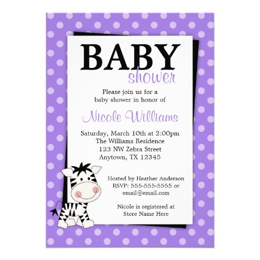 Purple Zebra Polka Dot Baby Shower Invitations