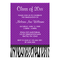 Purple Zebra Polka Graduation Announcement invitations