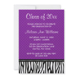 Purple Zebra Polka Graduation Announcement invitations