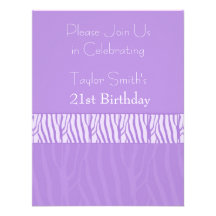 Purple  Zebra Print 21st  Birthday Invitation