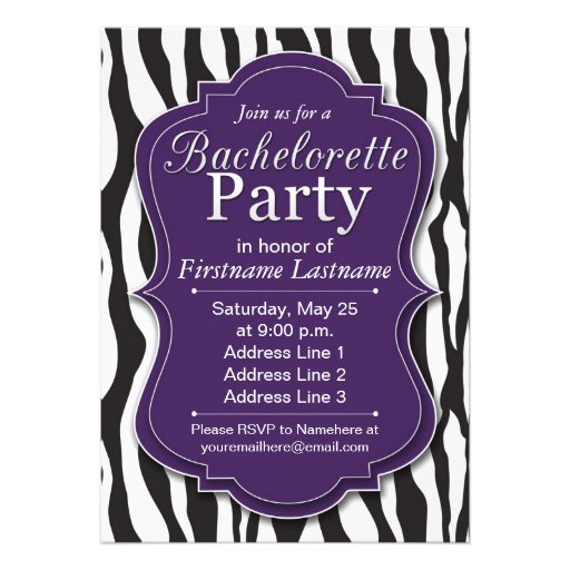 Purple Zebra Print Bachelorette Party Invitations