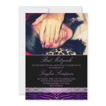 Purple Zebra Print Bat Mitzvah Birthday invite