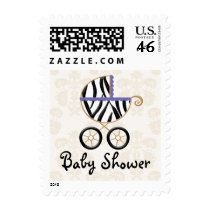 Purple Zebra Print Carriage Baby Shower stamps