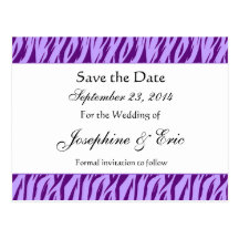 Purple Zebra Print Save The Date Postcard