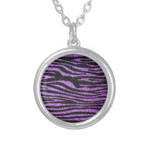 Purple Zebra stripe pattern (faux glitter bling) Necklace