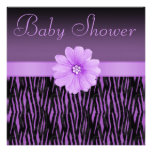 Purple Zebra Stripes & Bling Flower Baby Shower Personalized Invites