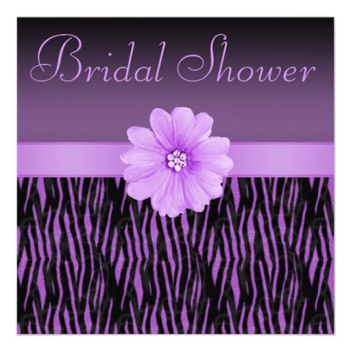Purple Zebra Stripes Bling Flower Bridal Shower Personalized Announcement