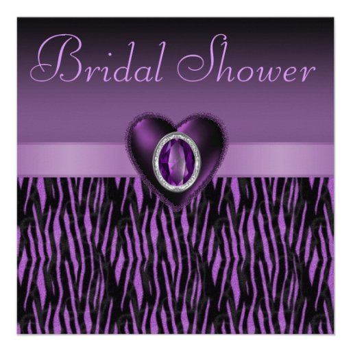 Purple Zebra Stripes & Bling Heart Bridal Shower Custom Invitation ...