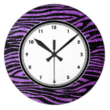 Purple Zebra stripes (faux glitter bling) Clock