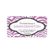 Purple Zebra Stripes Pattern Book plate Labels