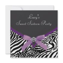 Purple Zebra Sweet 16 Birthday Party Custom Invitation