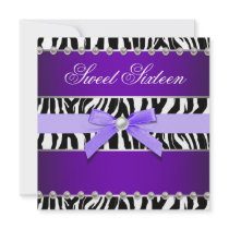 Purple Zebra Sweet 16 Birthday Party Personalized Invitations