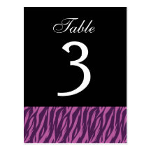 Purple Zebra Table Number Part of Set of 12 Postcard