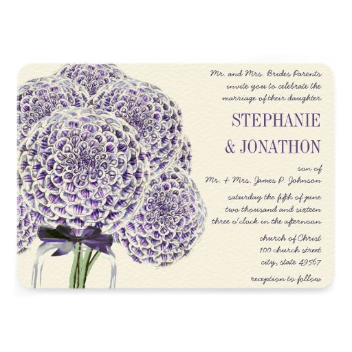 Purple  Zinnia Mason Jar Wild Flower Wedding Personalized Announcements
