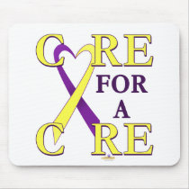 PurpleAndYellowHeartRibbonCareCureLight mousepads by awareness PurpleAndYellowHeartRibbonCareCureLight mousepads