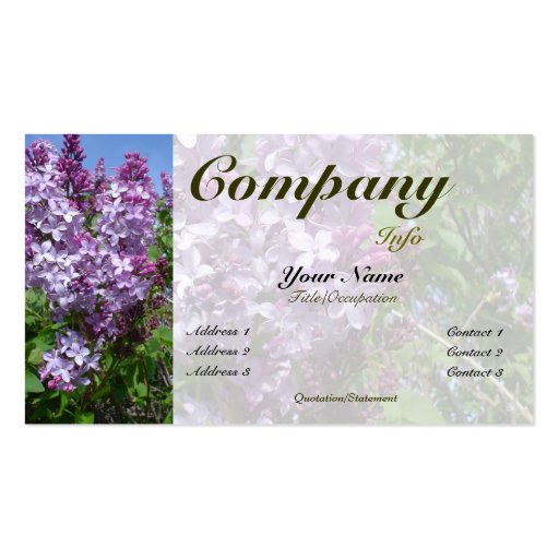 Purplke Lilacs in Bloom-custom color Business Card Templates (front side)