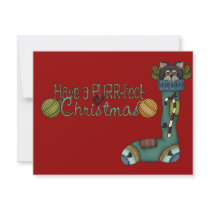 Purrfect Christmas Stocking Cat invitations by tshirtdart Purrfect Christmas Stocking Cat invitations