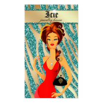Purse Handbag Diamonds Red Zebra Beige Teal Business Card Template