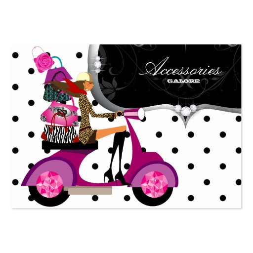 Purse Scooter Girl Handbag Fashion Dots Business Card Template (front side)
