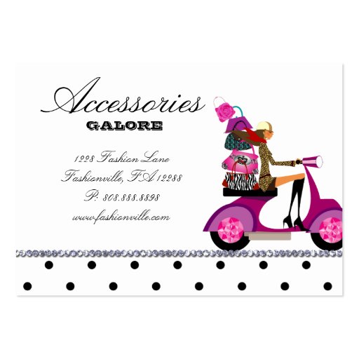 Purse Scooter Girl Handbag Fashion Dots Business Card Template (back side)