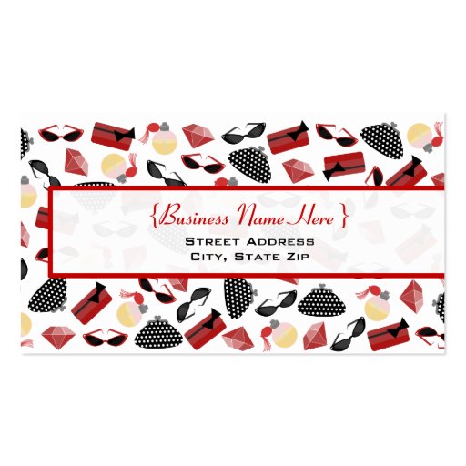Purses Perfume Sunglasses & Rubies Business Card (front side)