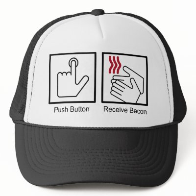 Push Button, Receive Bacon - Bacon Dispenser Mesh Hats by strk3