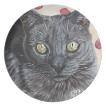 PussPuss Russian Blue Cat Original Painting Art Plate