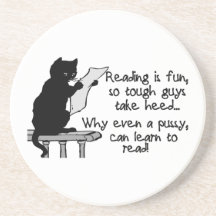 Pussy Can Read Funny Cat Drink Coaster