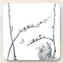 Pussy Willow Kittens and Mother Cat Beverage Coasters