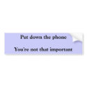 Put down the phoneYou're not that important bumper stickers
