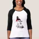 ladies_fitted_raglan - Puttin on the Witch T-shirts, tank tops, sweatshirts, long sleeve tees, mugs, cards, stickers, buttons, trick or treat bags, and other Halloween witch clothing and gifts.: Sizes  Available colors: whiteblack