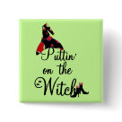 square_button - Puttin on the Witch T-shirts, tank tops, sweatshirts, long sleeve tees, mugs, cards, stickers, buttons, trick or treat bags, and other Halloween witch clothing and gifts.: Sizes 