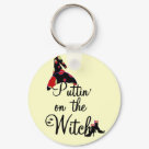 round_keychain - Puttin on the Witch T-shirts, tank tops, sweatshirts, long sleeve tees, mugs, cards, stickers, buttons, trick or treat bags, and other Halloween witch clothing and gifts.: Sizes 