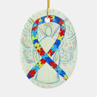 Puzzle Awareness Ribbon Angel Pendant Ornament